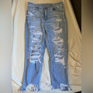 American Eagle Outfitters Light Blue Distressed Straight Leg Jeans